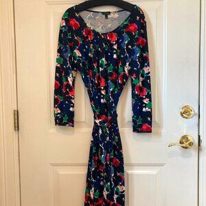 Talbots  longsleeve dress, size S, matching fabric belt, navy, pink, blue, red